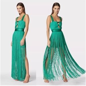 Herve Leger Counter Bust Green Fringe Dress Gown